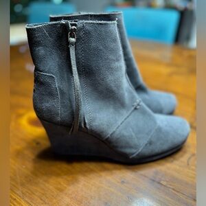 Tom’s Gray Suede Wedge Zip Ankle Boots